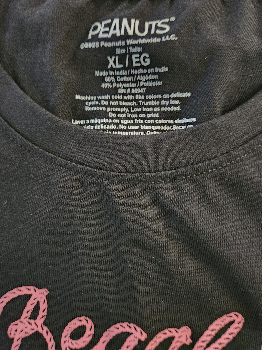 Snoopy "Pink Beagle Club" Black Graphic Tee - Friendly Cowboy Size XL - Picture 5 of 6